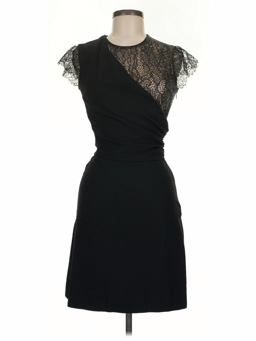 Black One-Shoulder Lace-Detail Cocktail Dress